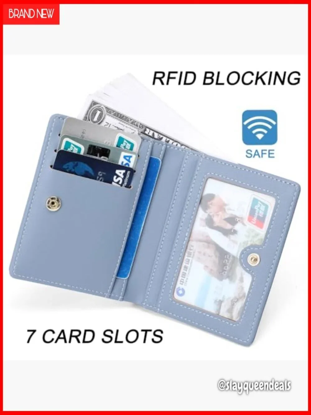 Slim RFID Blocking Bifold Wallet with Bee Charm Compact Card Holder